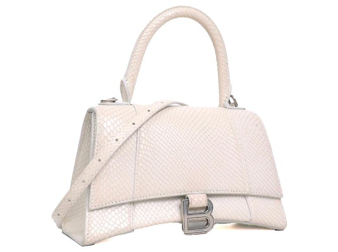 BALENCIAGA - Sac à épaule Hourglass Small en cuir blanc embossé python - vue 2