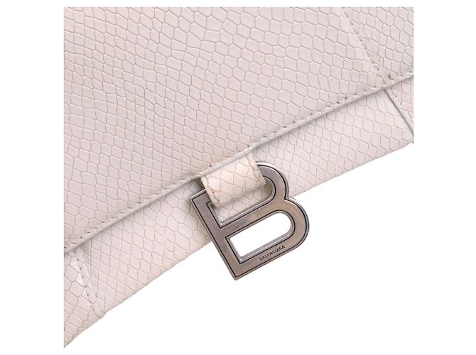 BALENCIAGA - Sac à épaule Hourglass Small en cuir blanc embossé python - vue 5