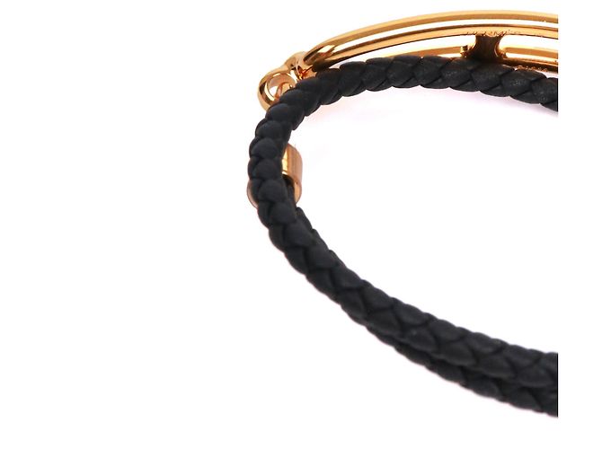 HERMÈS - Bracciale Roulis a doppio giro in pelle intrecciata nera (T1) - vista 4