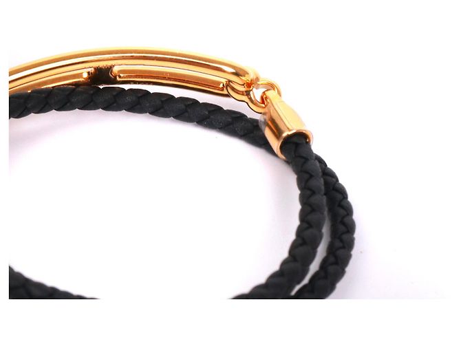 HERMÈS - Bracciale Roulis a doppio giro in pelle intrecciata nera (T1) - vista 5
