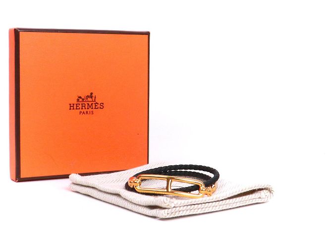 HERMÈS - Bracciale Roulis a doppio giro in pelle intrecciata nera (T1) - vista 6