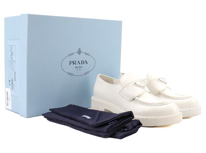 PRADA - Mocassini Prada in pelle bianca spazzolata (T36.5) Bianco - vista 7