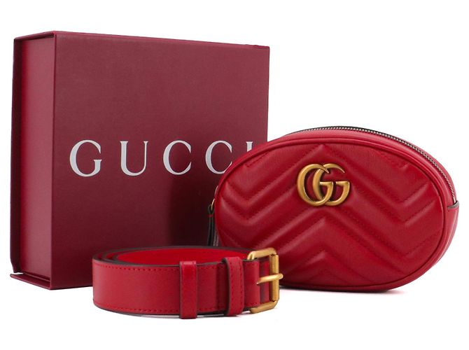 GUCCI - Marsupio Gucci GG Marmont in pelle rossa a zigzag - vista 7