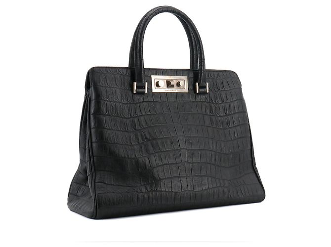 SAINT LAURENT - Borsa Saint Laurent Trois Clous in pelle nera con stampa coccodrillo Nero - vista 2