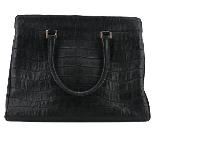 SAINT LAURENT - Borsa Saint Laurent Trois Clous in pelle nera con stampa coccodrillo Nero - vista 3