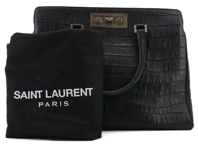 SAINT LAURENT - Borsa Saint Laurent Trois Clous in pelle nera con stampa coccodrillo Nero - vista 8