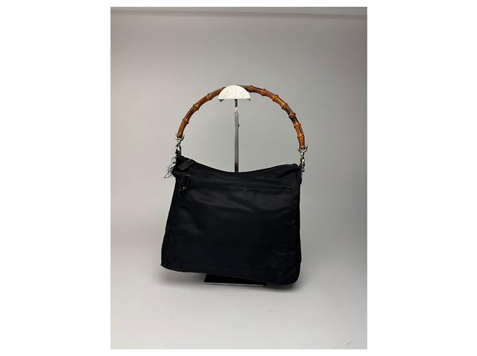 Vintage Gucci Canvas Bamboo Tasche schwarz - Ansicht 14