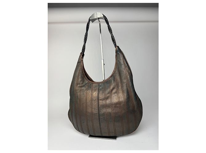 Céline Vintage Celine Leder Tasche bronze braun Metallisch - Ansicht 2