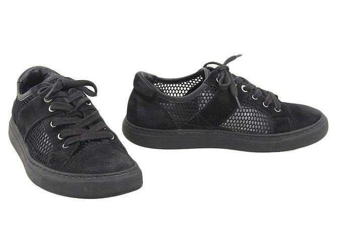 Sneakers in mesh con logo Chanel in pelle scamosciata nera Nero - vista 2