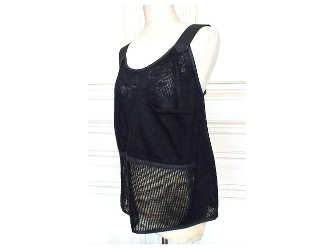 Jc De Castelbajac CASTELBAJAC POUR ICEBERG PULLOVER SURTOP WESTE WOLLE MESH LEDER EFFEKTE T 40 Schwarz - Ansicht 2