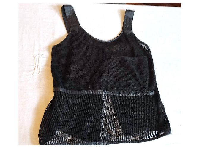 Jc De Castelbajac CASTELBAJAC POUR ICEBERG PULLOVER SURTOP WESTE WOLLE MESH LEDER EFFEKTE T 40 Schwarz - Ansicht 15