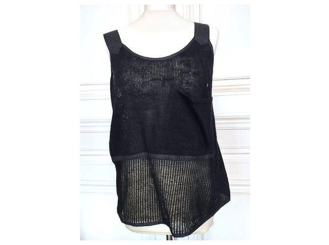 Jc De Castelbajac CASTELBAJAC POUR ICEBERG PULLOVER SURTOP WESTE WOLLE MESH LEDER EFFEKTE T 40 Schwarz - Ansicht 17