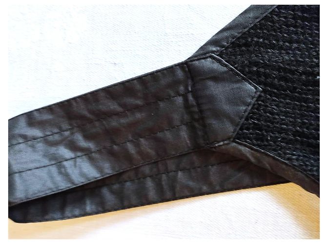 Jc De Castelbajac CASTELBAJAC POUR ICEBERG PULLOVER SURTOP WESTE WOLLE MESH LEDER EFFEKTE T 40 Schwarz - Ansicht 18