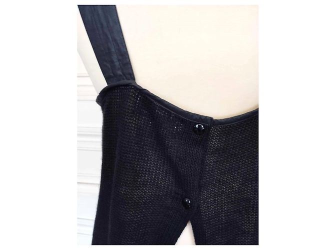 Jc De Castelbajac CASTELBAJAC POUR ICEBERG PULLOVER SURTOP WESTE WOLLE MESH LEDER EFFEKTE T 40 Schwarz - Ansicht 19
