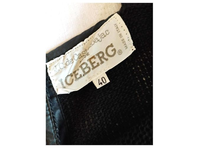 Jc De Castelbajac CASTELBAJAC POUR ICEBERG PULLOVER SURTOP WESTE WOLLE MESH LEDER EFFEKTE T 40 Schwarz - Ansicht 20