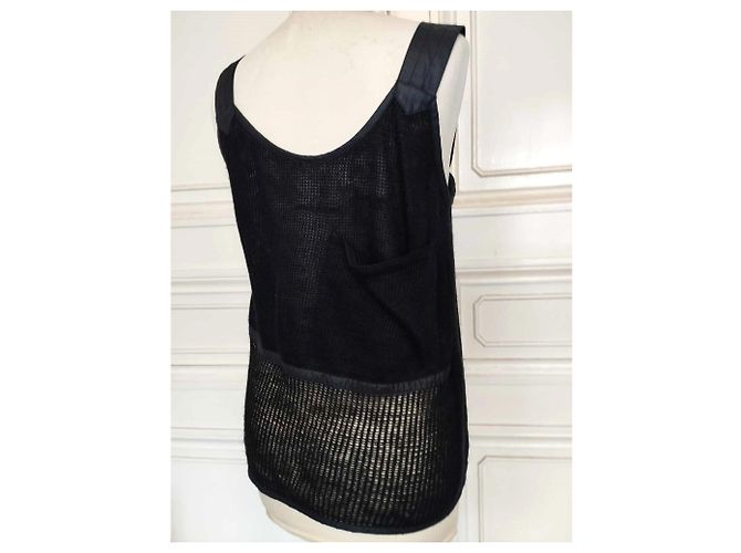 Jc De Castelbajac CASTELBAJAC POUR ICEBERG PULLOVER SURTOP WESTE WOLLE MESH LEDER EFFEKTE T 40 Schwarz - Ansicht 21