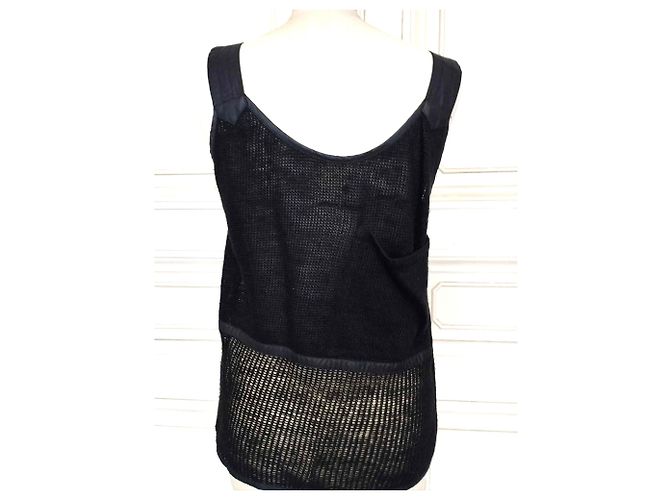 Jc De Castelbajac CASTELBAJAC POUR ICEBERG PULLOVER SURTOP WESTE WOLLE MESH LEDER EFFEKTE T 40 Schwarz - Ansicht 22