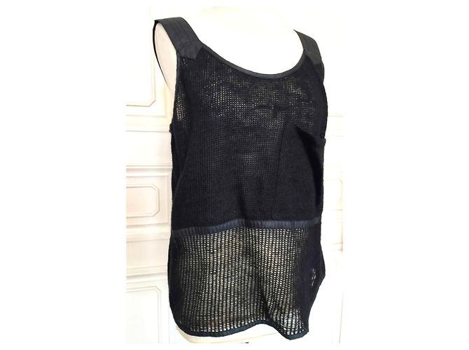 Jc De Castelbajac CASTELBAJAC POUR ICEBERG PULLOVER SURTOP WESTE WOLLE MESH LEDER EFFEKTE T 40 Schwarz - Ansicht 24