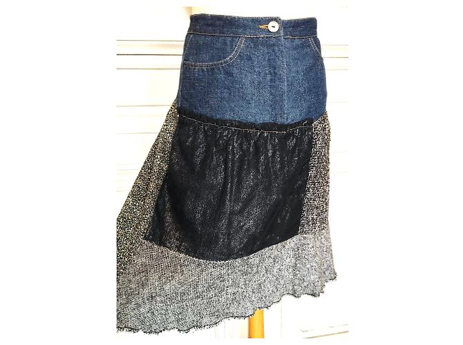 GONNA CHRISTIAN LACROIX GONNA PATCHWORK DENIM..WOOL....PIZZO T 34/36 Multicolore - vista 21