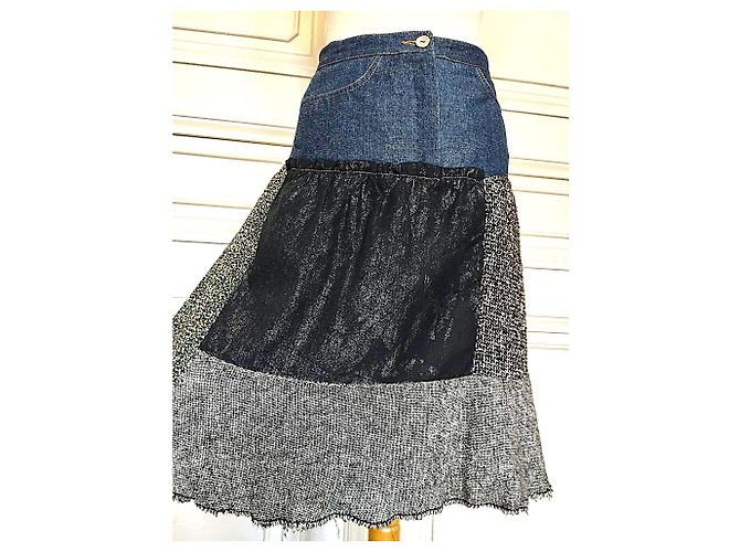 GONNA CHRISTIAN LACROIX GONNA PATCHWORK DENIM..WOOL....PIZZO T 34/36 Multicolore - vista 24