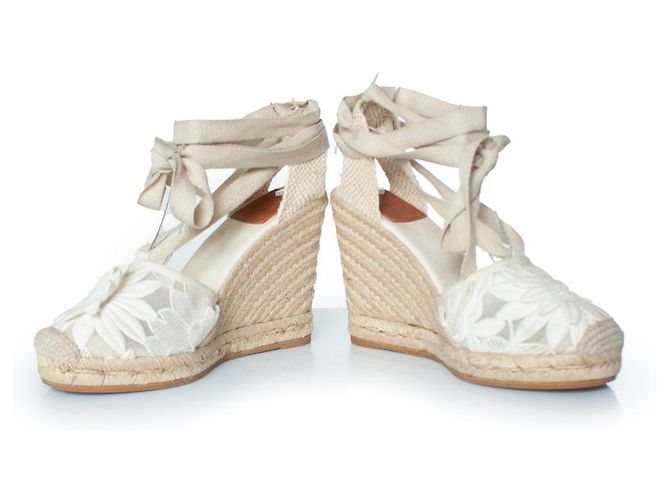 Tory Burch, zeppa espadrille floreale Bianco - vista 5