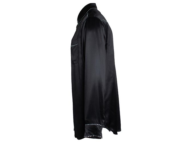 Camicia in satin nero con strass Versace - vista 2
