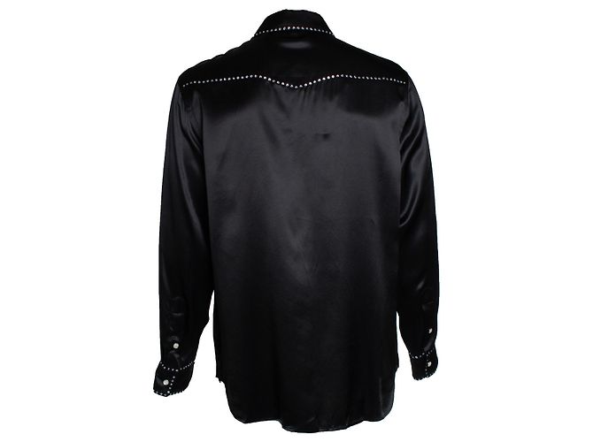 Camicia in satin nero con strass Versace - vista 3