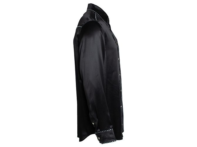 Camicia in satin nero con strass Versace - vista 4