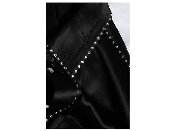 Camicia in satin nero con strass Versace - vista 5