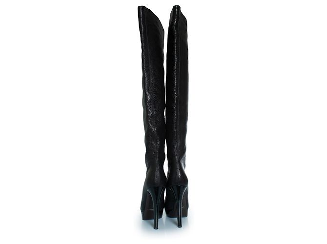 Stivali platform in pelle nera sopra il ginocchio Burberry Nero - vista 3