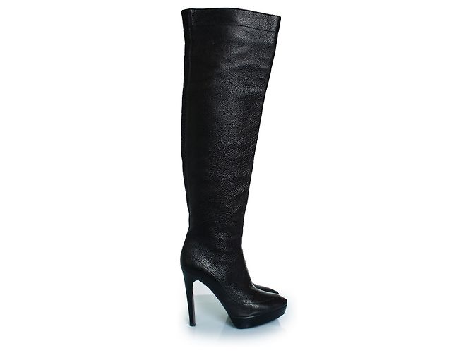 Stivali platform in pelle nera sopra il ginocchio Burberry Nero - vista 4