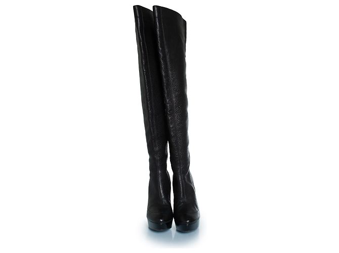 Stivali platform in pelle nera sopra il ginocchio Burberry Nero - vista 5