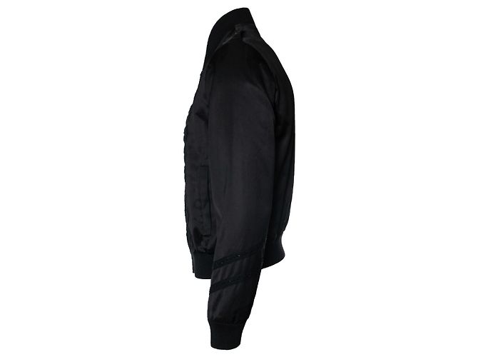 Saint Laurent, Militäroffizier Bomber aus Satin Schwarz - Ansicht 4