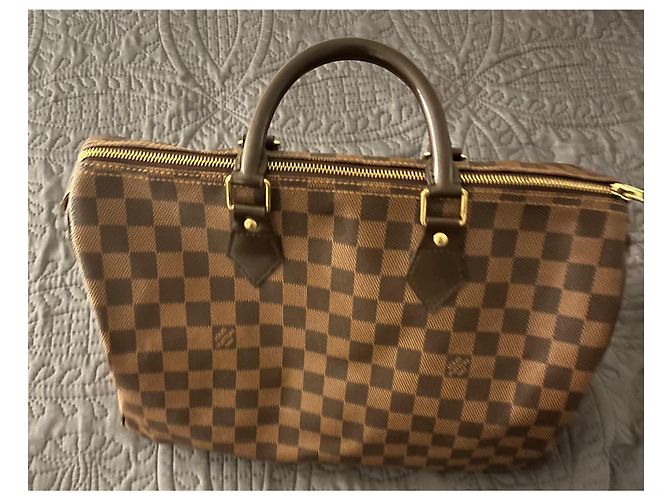 Borsa a mano Louis Vuitton Speedy 35 in pelle marrone - vista 2