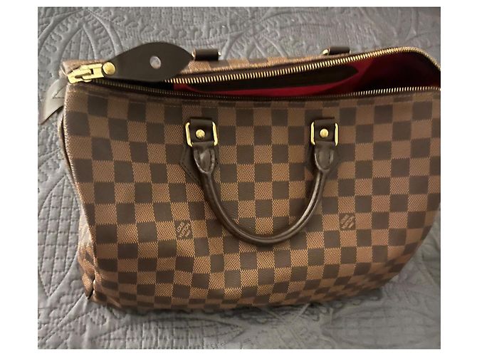 Borsa a mano Louis Vuitton Speedy 35 in pelle marrone - vista 3