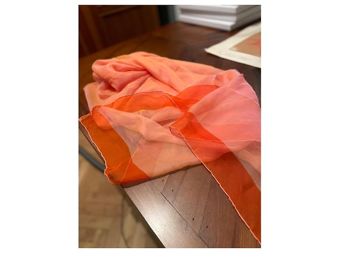 Sciarpa Hermès in mussola di seta arancione - vista 4