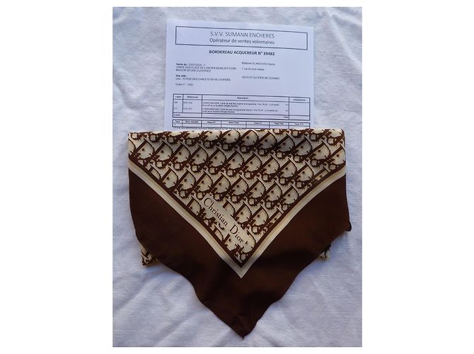 Dior Monogram Silk Chiffon Square Scarf Brown Beige - view 3