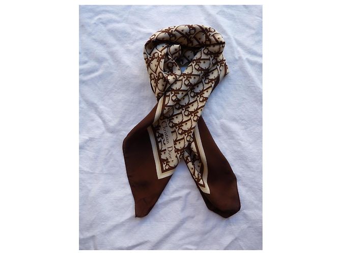 Dior Monogram Silk Chiffon Square Scarf Brown Beige - view 4
