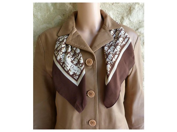 Dior Monogram Silk Chiffon Square Scarf Brown Beige - view 5