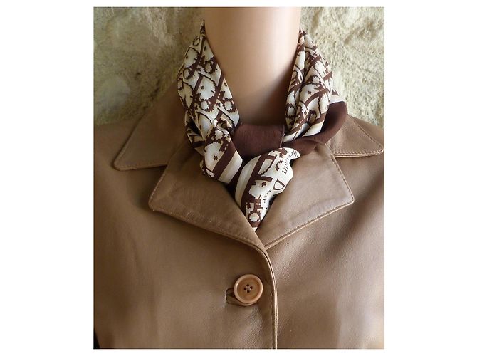 Dior Monogram Silk Chiffon Square Scarf Brown Beige - view 6
