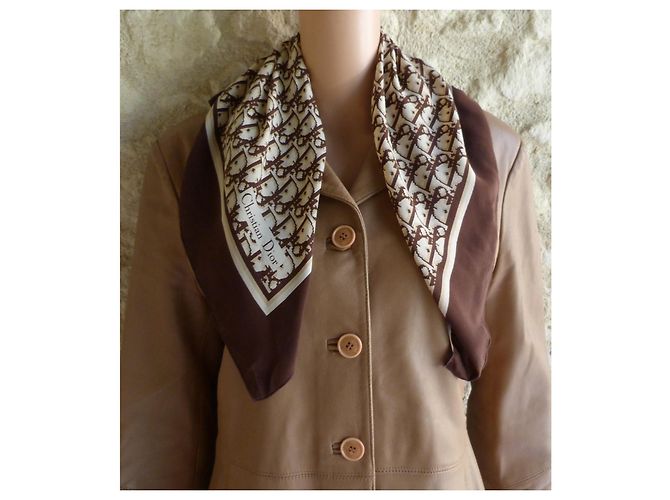 Dior Monogram Silk Chiffon Square Scarf Brown Beige - view 7