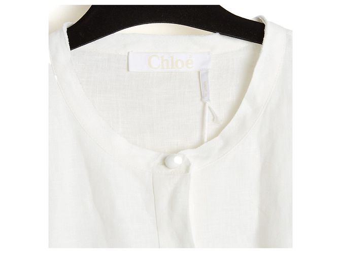 Chloé Pre Fall 2022 Top FR42 Milch Leinen Bluse UK14 US12 Neu mit Etiketten Chloe Roh - Ansicht 2