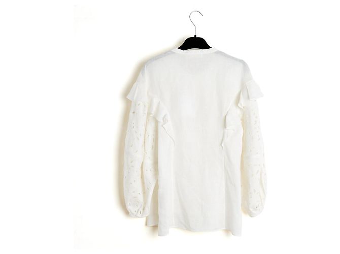 Chloé Pre Fall 2022 Top FR42 Milch Leinen Bluse UK14 US12 Neu mit Etiketten Chloe Roh - Ansicht 4