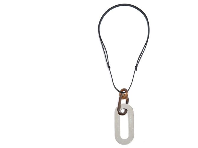 Collana Hermès Corne Pigmento Naturale in Corno e Acciaio Argento - vista 2