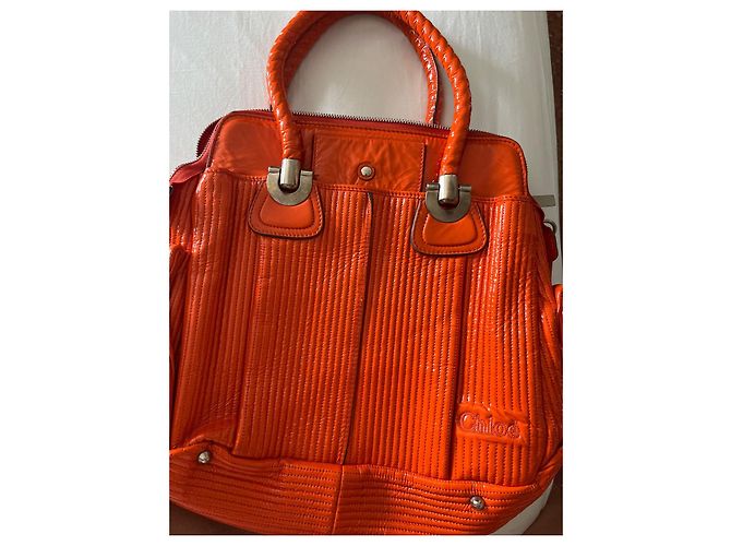Chloé Bolso grande Heloise Sánchez de couro envernizado acolchoado laranja - vista 2