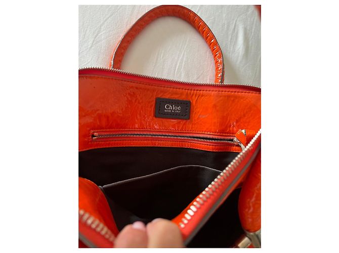 Chloé Bolso grande Heloise Sánchez de couro envernizado acolchoado laranja - vista 5