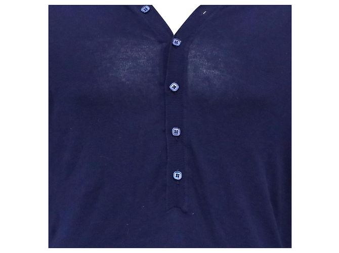 Fendi Halbknopf-Fit Pullover aus marineblauem Baumwollstoff - Ansicht 6
