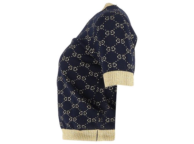 Gucci GG Lamé Top aus navyblauer Baumwolle Mehrfarben - Ansicht 2
