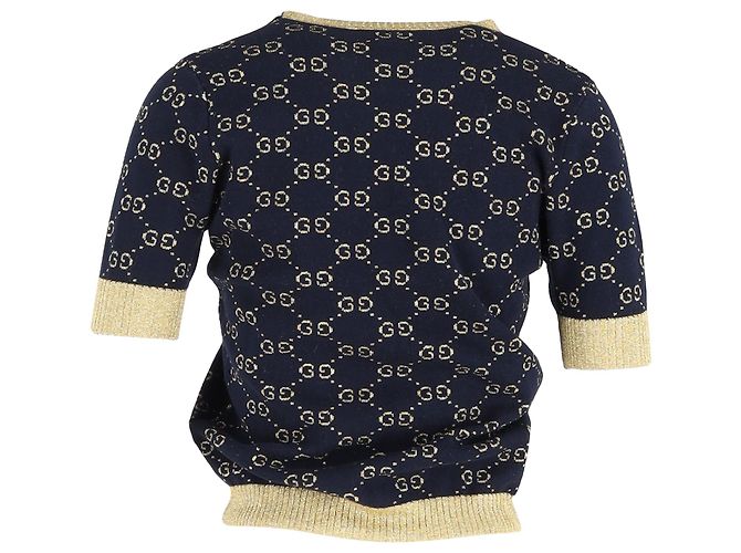 Gucci GG Lamé Top aus navyblauer Baumwolle Mehrfarben - Ansicht 3