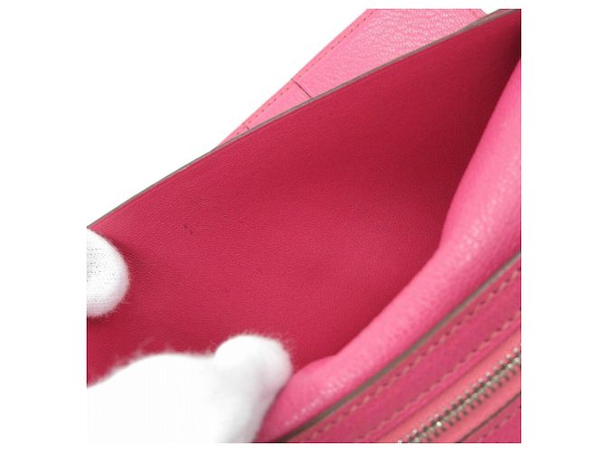 Cartera Larga Dupli Bearn en Cabra Hermès Rosa Roja - vista 3